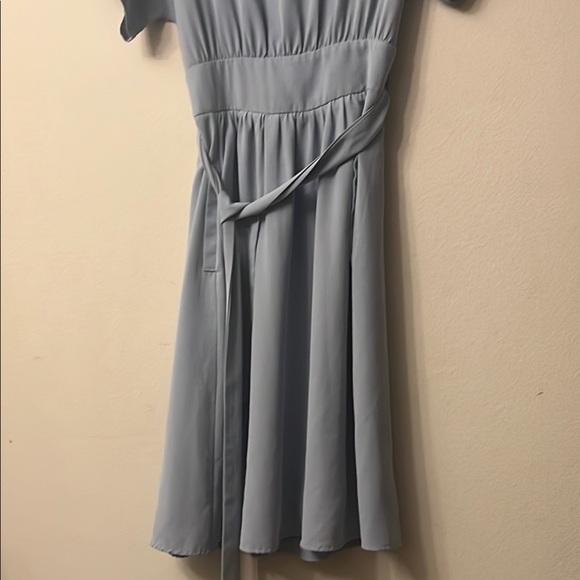 Gray Ruched Midi Sundress with Flutter Sleeves - Picture 8 of 14
